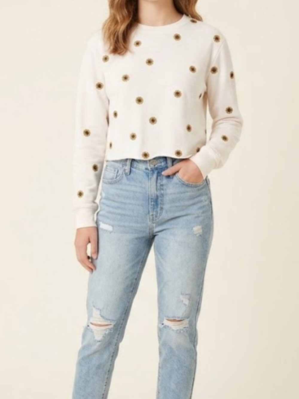 Mighty Fine cropped sweater with sunflower details size small/medium